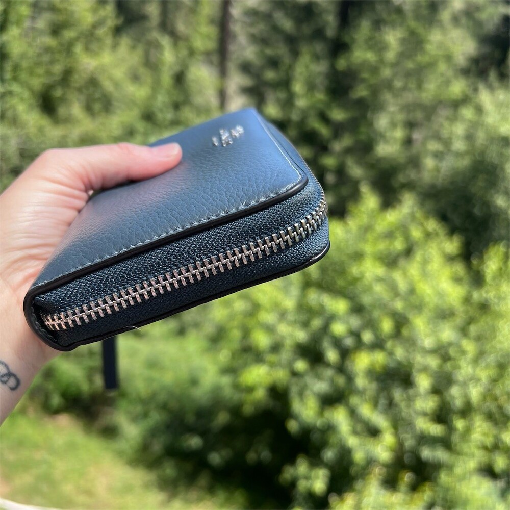 COACH Long Zip-Around Wallet Navy Blue Pebble Leather Silver Hardware AUTHENTIC - Picture 10 of 11